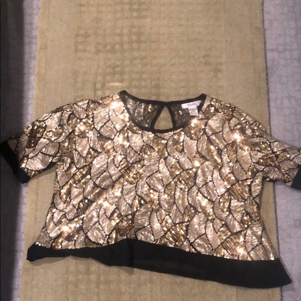 Gold and Black Sequin Sheer Top